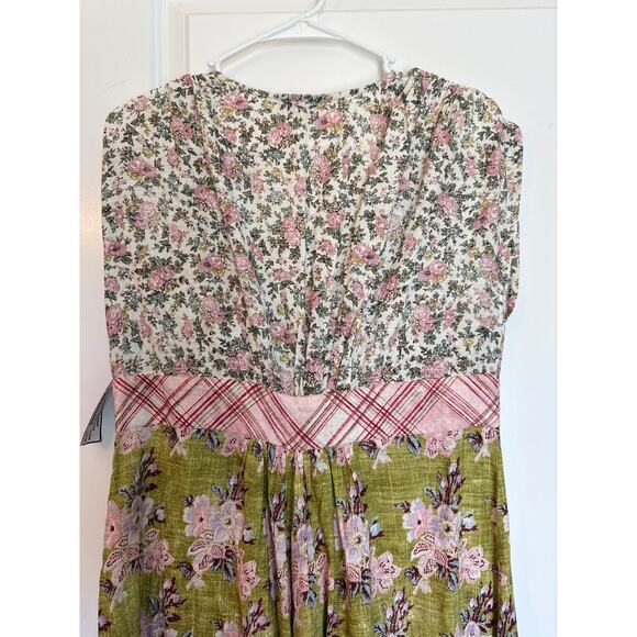 D’Ascoli Natalia Dress Boho Maxi Floral Print Green Pink Cream M - Picture 6 of 6